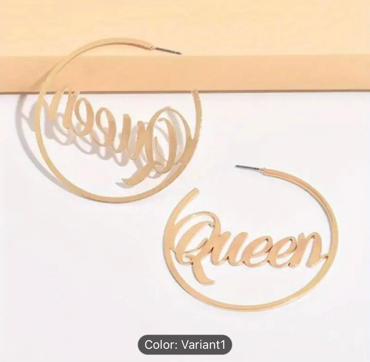 Large Hoop Earrings For Women With "Queen" Script, French Style, Sweet & Simple